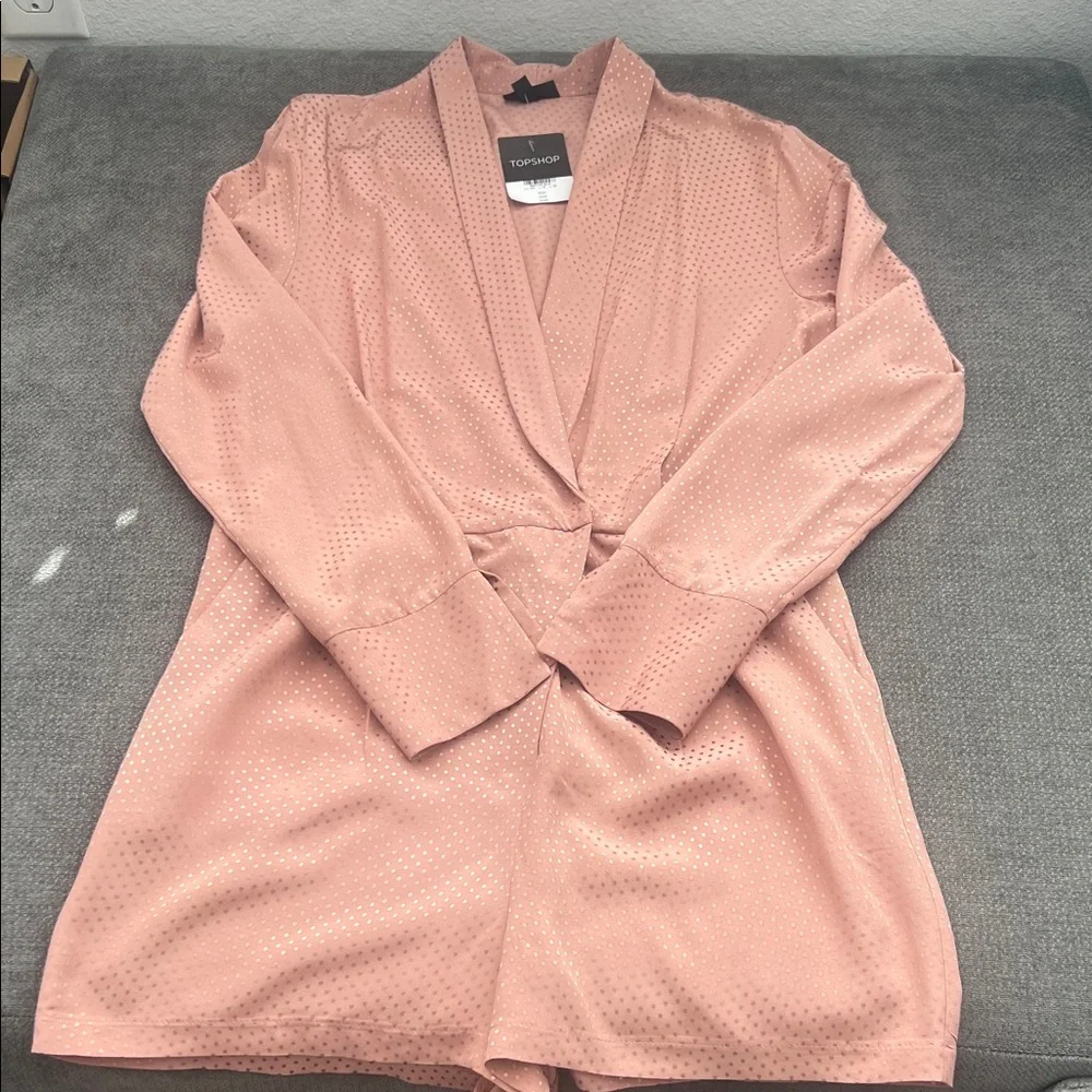 Topshop Blush Pink Satin Long-Sleeve Romper